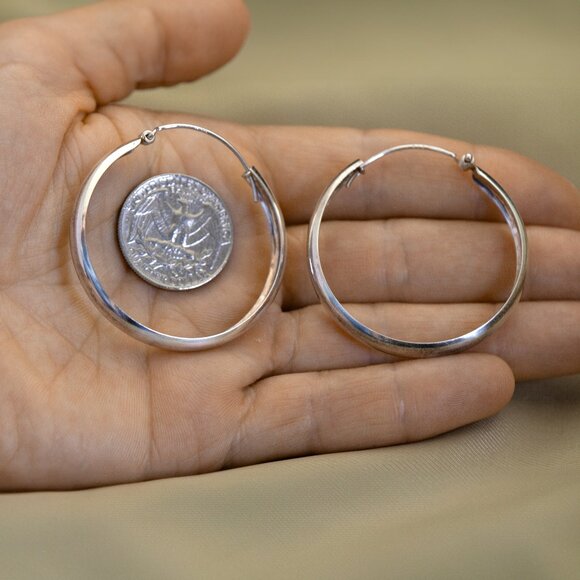 Vintage Classic Sterling Silver Hoop Earrings, Stamped 925, Women's Earrings - Picture 5 of 7